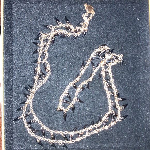 Marc by Marc Jacobs long statement necklace rose gold chain with gunmetal spikes - Picture 2 of 6